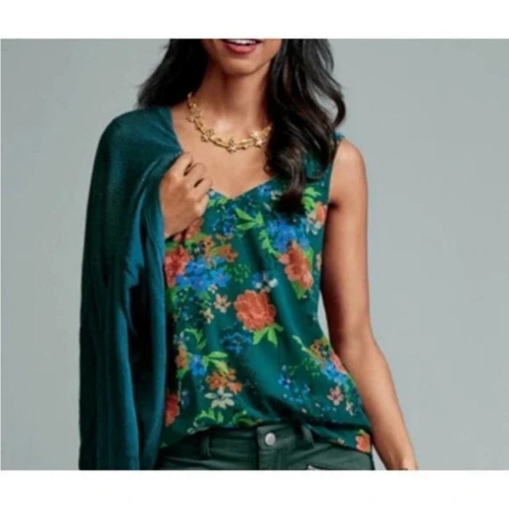 Cabi • Teal Still Life Cami Floral Sleeveless Tank Top